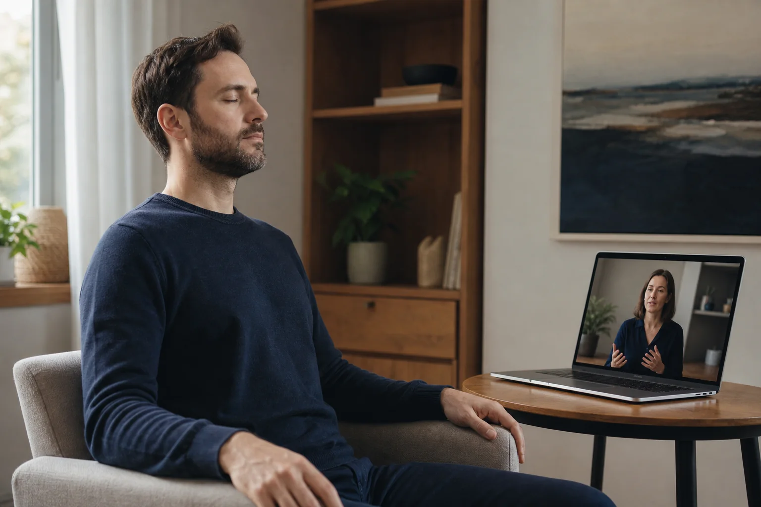 Sessão online de neuroterapia com hipnose em ambiente reservado