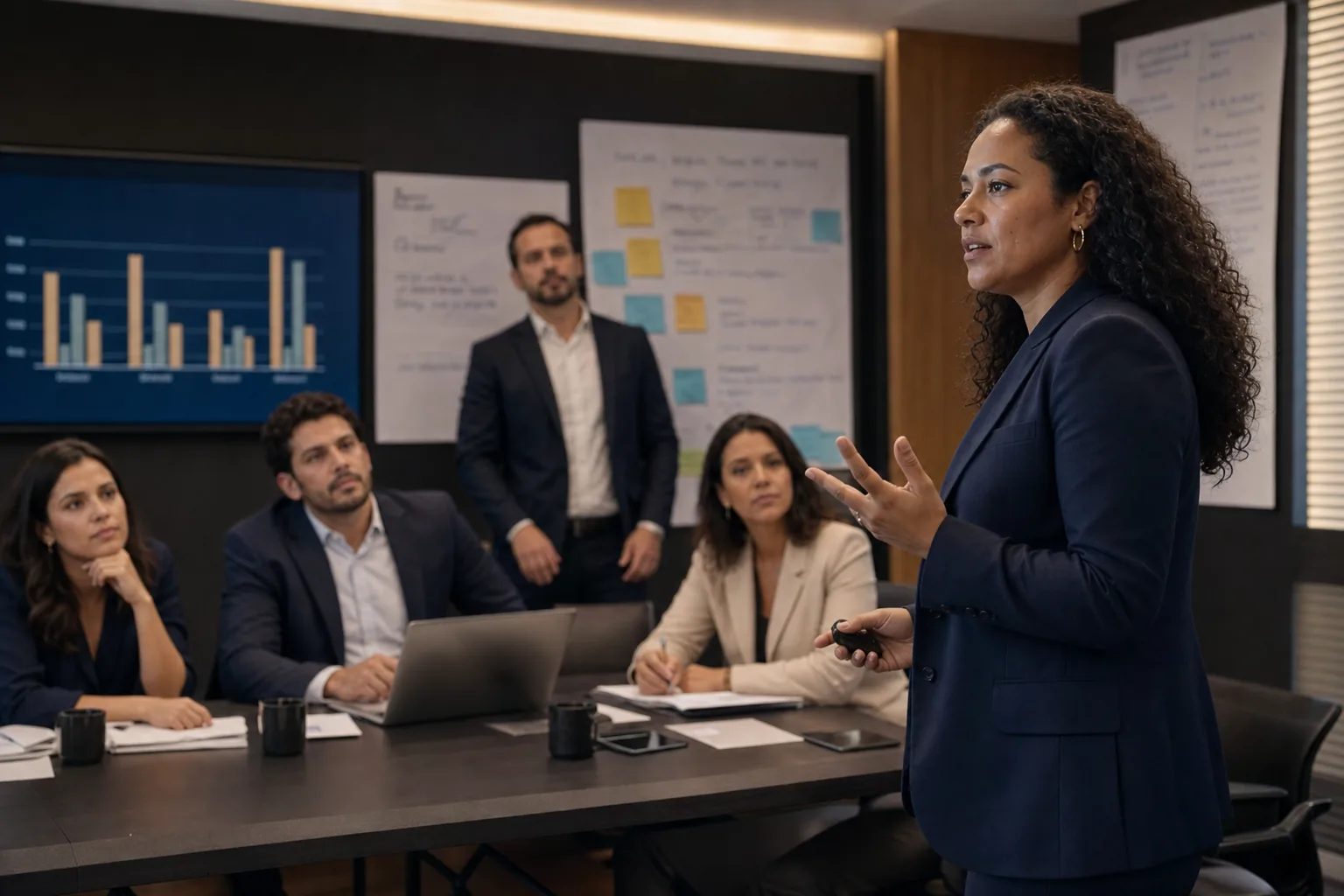 Líder e equipe em uma situação profissional de alta exigência